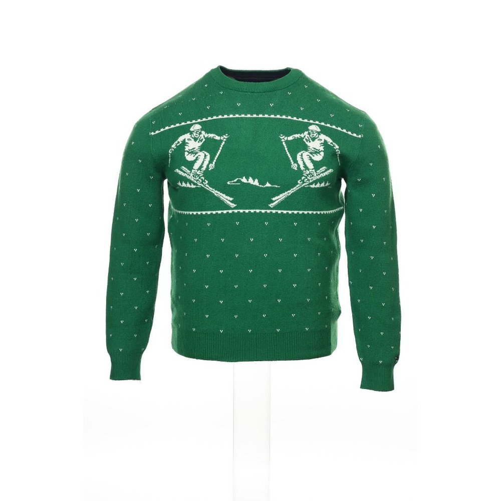 NEW Vintage Tommy Hilfiger Sweater! Green With White Skier Design Heavier Weight